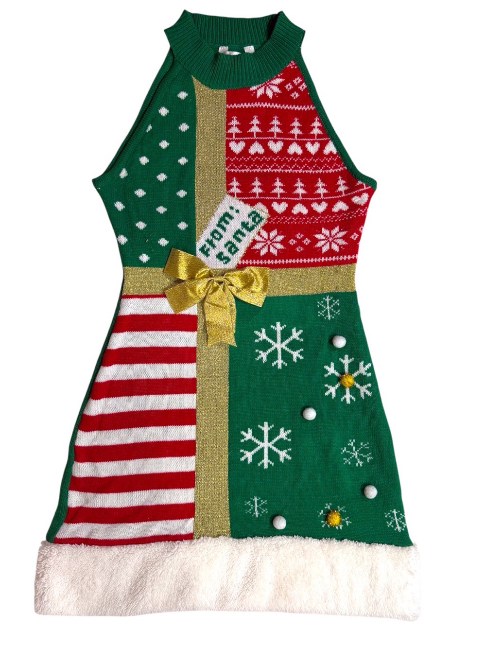 Christmas Present Ugly Sweater knit sleeveless Mini Dress women’s/junior sz 7-9